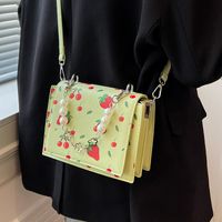 Women's Elegant Fashion Fruit Printing Pearls Square Flip Cover Shoulder Bag Square Bag Artificial Leather Handbags main image 4