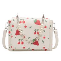 Women's Elegant Fashion Fruit Printing Pearls Square Flip Cover Shoulder Bag Square Bag Artificial Leather Handbags main image 3