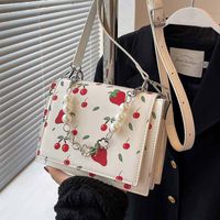 Women's Elegant Fashion Fruit Printing Pearls Square Flip Cover Shoulder Bag Square Bag Artificial Leather Handbags sku image 3