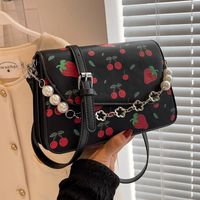 Women's Artificial Leather Fruit Cute Fashion Pearl Square Magnetic Buckle Crossbody Bag Diamond Pattern Bag sku image 1