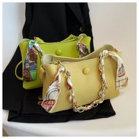 Solid Color Fashion Shopping Artificial Leather Chain Magnetic Snap Square Black White Yellow Shoulder Bags main image 1