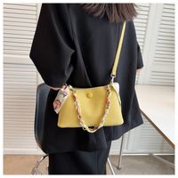 Solid Color Fashion Shopping Artificial Leather Chain Magnetic Snap Square Black White Yellow Shoulder Bags main image 4