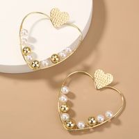 Bijoux En Gros 1 Paire Mode Cœur Alliage Perles Artificielles Des Boucles D'oreilles main image 3