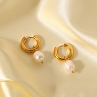 Fashion Stainless Steel Geometric Pattern Earrings Electroplating Artificial Pearl Stainless Steel Earrings main image 4