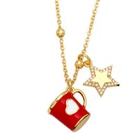 Fashion Copper Xingx Cup Heart Shape Necklace Enamel Zircon Copper Necklaces sku image 4