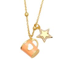 Fashion Copper Xingx Cup Heart Shape Necklace Enamel Zircon Copper Necklaces sku image 2