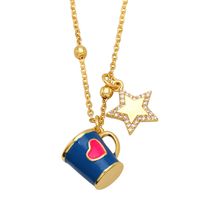 Fashion Copper Xingx Cup Heart Shape Necklace Enamel Zircon Copper Necklaces sku image 1