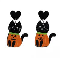 Women's Men's Fashion Halloween Pattern Cat Acrylic Earrings Animal Pattern No Inlaid Drop Earrings main image 4