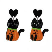 Women's Men's Fashion Halloween Pattern Cat Acrylic Earrings Animal Pattern No Inlaid Drop Earrings sku image 7