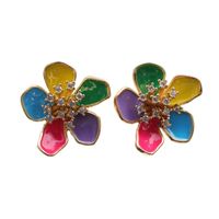 Women's Couple Men's Fashion Flowers Copper Earrings Dripping Oil Drop Earrings sku image 4