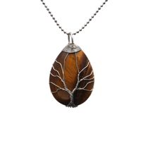 Retro Simple Style Tree Water Droplets Stainless Steel Natural Stone Agate Pendant Necklace In Bulk sku image 10