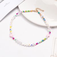 Casual Fashion Geometric Letter Heart Polymer Clay Inlaid Pearls Necklace sku image 4