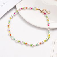 Casual Fashion Geometric Letter Heart Polymer Clay Inlaid Pearls Necklace sku image 1