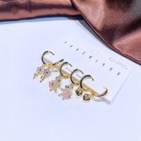 Yakemiyou Cute Fashion Cartoon Character Heart Shape Flowers Copper Inlaid Zircon Zircon Earrings 6 Pieces main image 3