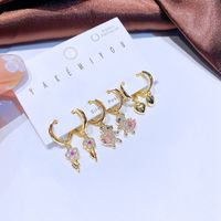 Yakemiyou Cute Fashion Cartoon Character Heart Shape Flowers Copper Inlaid Zircon Zircon Earrings 6 Pieces main image 5