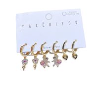 Yakemiyou Cute Fashion Cartoon Character Heart Shape Flowers Copper Inlaid Zircon Zircon Earrings 6 Pieces main image 6