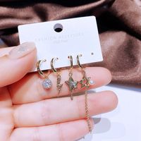 Women's Fashion Star Copper Earrings Plating Inlaid Zircon Zircon Drop Earrings 4 Pieces main image 2