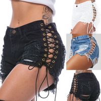 Women's Fashion Solid Color Ripped Straps Jeans Pants main image 1
