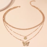 Wholesale Jewelry Fashion Round Butterfly Iron No Inlaid Layered Plating Necklace main image 2