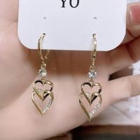 Women's Fashion Heart Shape Metal Earrings Plating Rhinestones Earrings main image 1