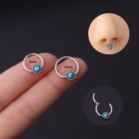 Unisex Fashion Circle Stainless Steel Metal Nose Ring Polishing Inlay Turquoise sku image 1