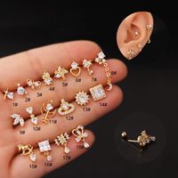 Ear Cartilage Rings & Studs Fashion Geometric 316 Stainless Steel  Copper Plating Inlay Zircon main image 3