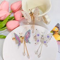 Women's Sweet Tassel Butterfly Imitation Pearl Alloy Headwear Rhinestones Hair Clip main image 5