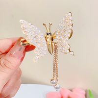 Women's Sweet Tassel Butterfly Imitation Pearl Alloy Headwear Rhinestones Hair Clip sku image 1