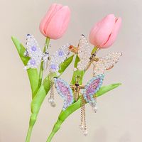 Women's Sweet Tassel Butterfly Imitation Pearl Alloy Headwear Rhinestones Hair Clip main image 1
