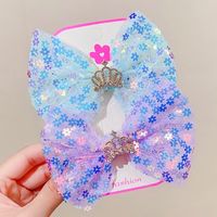 Kid's Sweet Crown Bow Knot Sequin Mesh Headwear Hair Clip main image 2