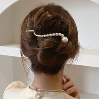 امرأة الموضة أسلوب بسيط هندسي الزهور سبائك أغطية الرأس تصفيح لؤلؤة اصطناعية مشبك شعر مخالب الشعر main image 4