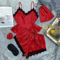 Women's Fashion Solid Color Polyester Lace Shorts Sets Pajamas main image 1