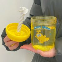 Cute Student Straw Cup Good-looking Girl Creative Ins Child's Plastic Water Cup Portable Manual Mixing Cup main image 5