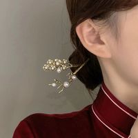 Frau Retro Mode Geometrisch Blume Metall Kopfbedeckung Überzug Künstliche Perlen Haarklammer main image 4