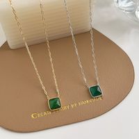 Fashion Square Stainless Steel Inlay Opal Necklace main image 2