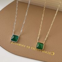 Fashion Square Stainless Steel Inlay Opal Necklace sku image 4