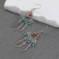 Ethnic Style Tassel Feather Alloy Plating Turquoise Earrings main image 1