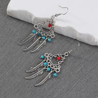 Ethnic Style Tassel Feather Alloy Plating Turquoise Earrings main image 7