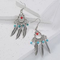Ethnic Style Tassel Feather Alloy Plating Turquoise Earrings main image 2