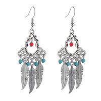 Ethnic Style Tassel Feather Alloy Plating Turquoise Earrings main image 3
