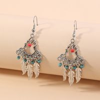 Ethnic Style Tassel Feather Alloy Plating Turquoise Earrings main image 5