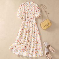 Fashion Polka Dots Standing Collar Short Sleeve Dresses Floral Dress sku image 1