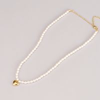Luxuriös Herz Titan Stahl Halskette Perlen Künstliche Perlen Edelstahl Halsketten main image 2