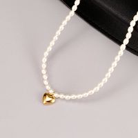Luxuriös Herz Titan Stahl Halskette Perlen Künstliche Perlen Edelstahl Halsketten main image 1