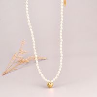 Luxuriös Herz Titan Stahl Halskette Perlen Künstliche Perlen Edelstahl Halsketten main image 3