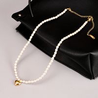 Luxuriös Herz Titan Stahl Halskette Perlen Künstliche Perlen Edelstahl Halsketten main image 4
