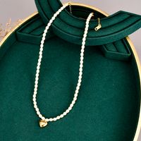 Luxuriös Herz Titan Stahl Halskette Perlen Künstliche Perlen Edelstahl Halsketten main image 5