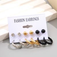 Women's Fashion Simple Style Geometric Alloy Earrings Plating Artificial Rhinestones Stud Earrings 1 Set main image 6