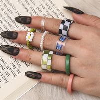 Fashion Plaid Butterfly Resin No Inlaid Rings main image 6