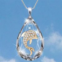 Damen Mode Wasser Tropfen Dolphin Glas Anhänger Halskette Inlay Strass Glas Halsketten main image 1